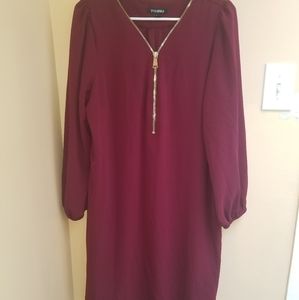 Burgandy Gold Zipper Shirt dress